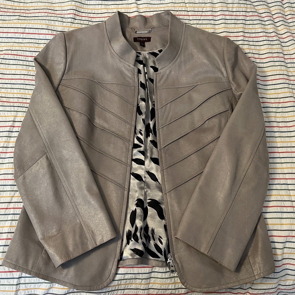 Tesori Women's Leather Jacket Gray Size Large